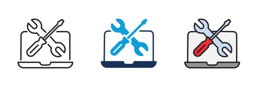 computer repair icon. line, glyph and filled outline colorful version. symbol, logo illustration. different style icons set. pixel perfect vector graphics.