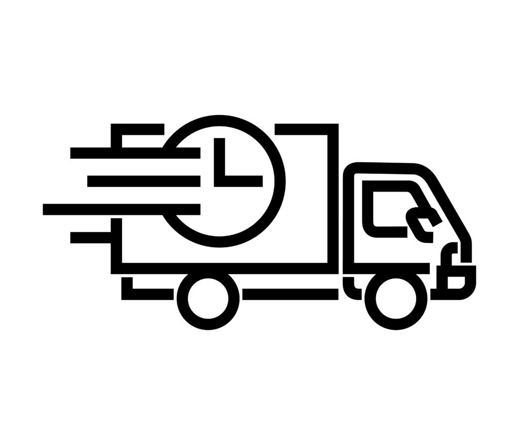 fast delivery truck featuring a clock icon in bold line